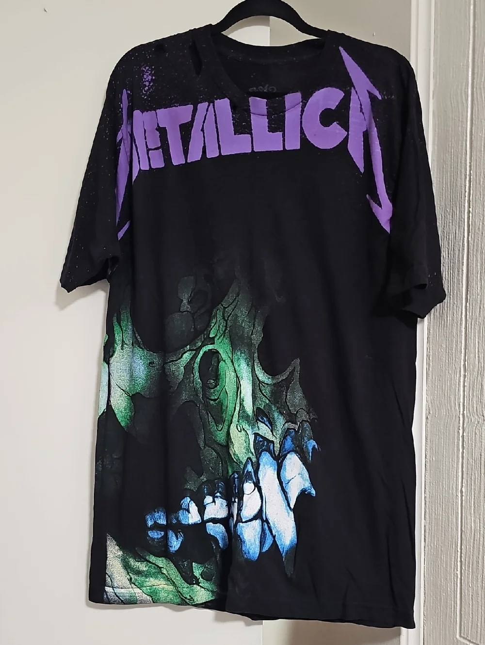 Electric Circus Distressed Metallica Band Graphic T-Shirt Black/Purple XXL